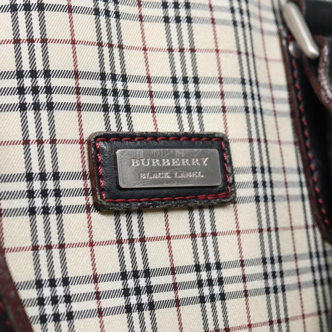 Burberry Nova Check Blue Label Hand Bag Nylon Beige Silver Auth bs16646