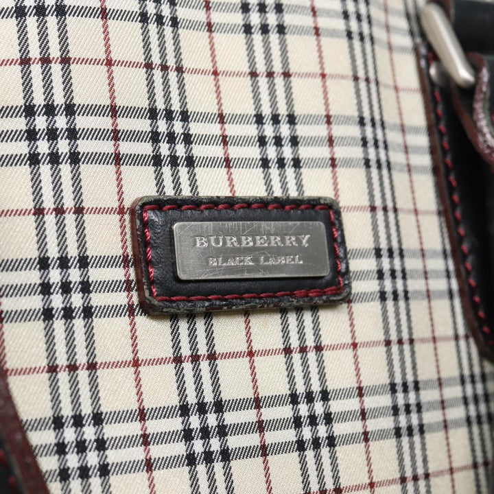 Burberry Nova Check Blue Label Hand Bag Nylon Beige Silver Auth bs16646