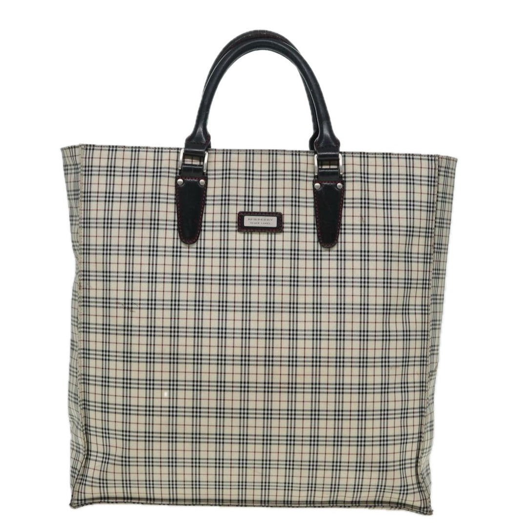 Burberry Nova Check Blue Label Hand Bag Nylon Beige Silver Auth bs16646