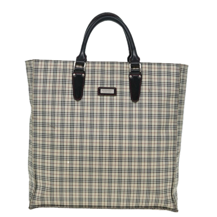 Burberry Nova Check Blue Label Hand Bag Nylon Beige Silver Auth bs16646