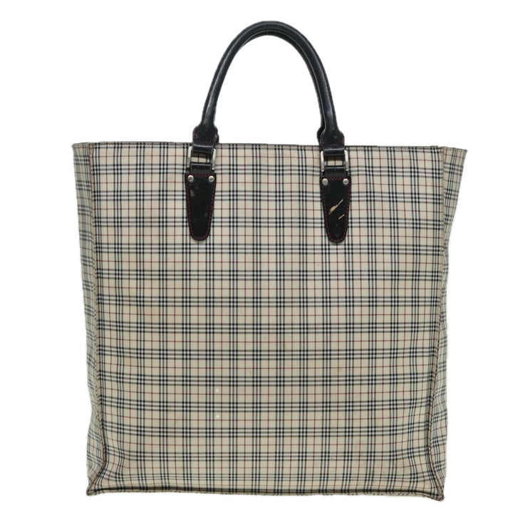 Burberry Nova Check Blue Label Hand Bag Nylon Beige Silver Auth bs16646