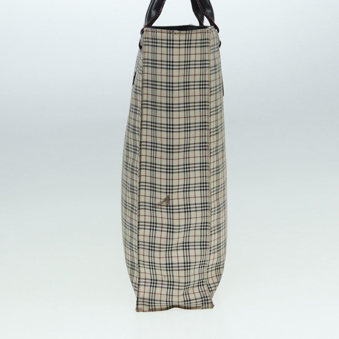 Burberry Nova Check Blue Label Hand Bag Nylon Beige Silver Auth bs16646