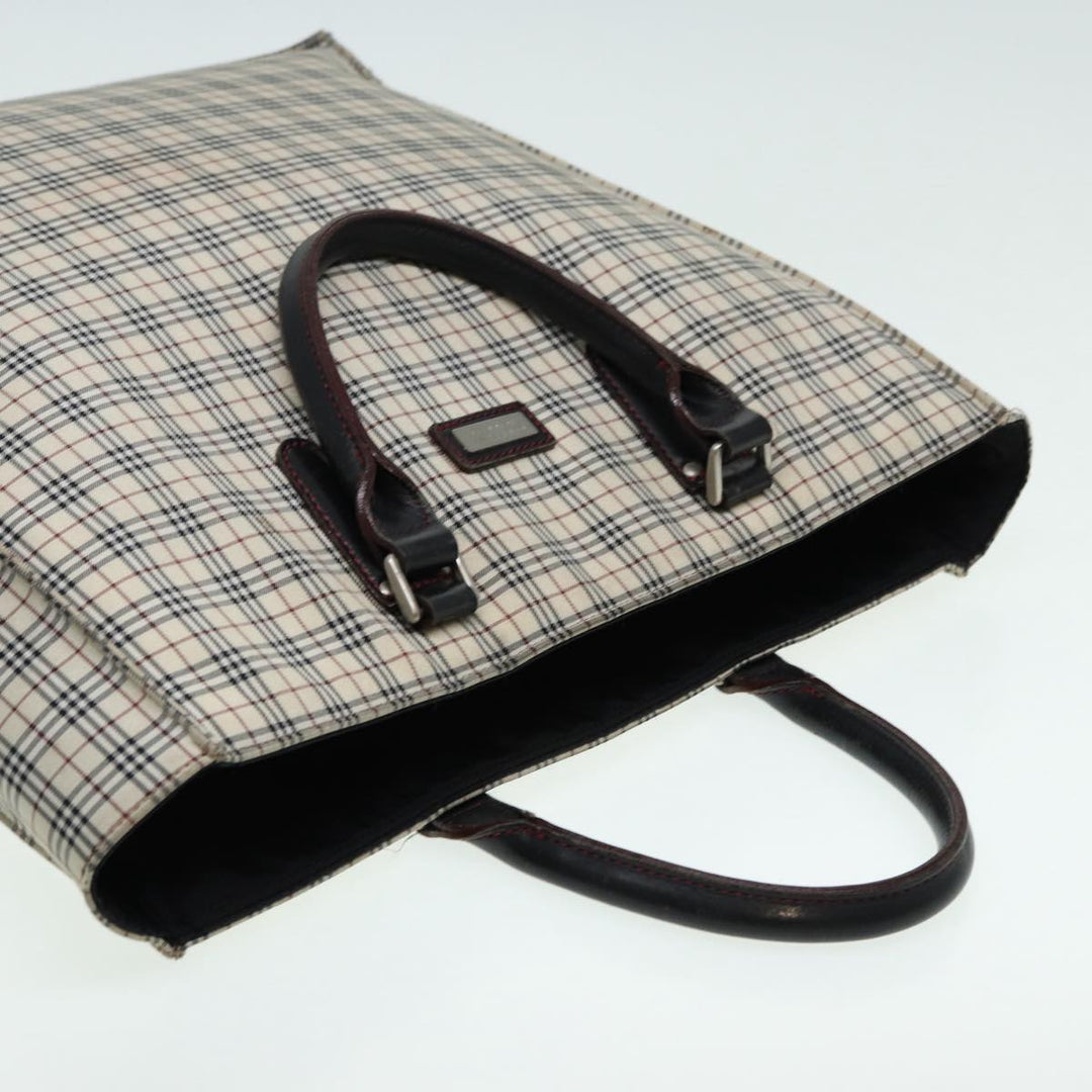 Burberry Nova Check Blue Label Hand Bag Nylon Beige Silver Auth bs16646
