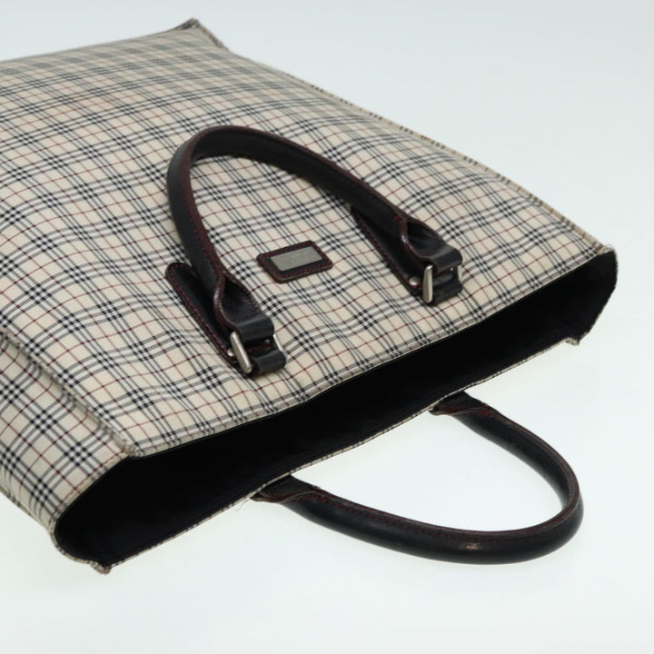 Burberry Nova Check Blue Label Hand Bag Nylon Beige Silver Auth bs16646