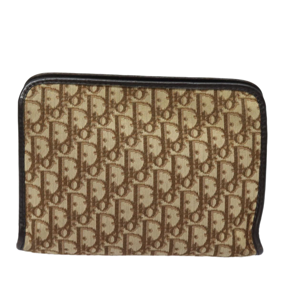 CHRISTIAN Top quality Dior Trotter Canvas Clutch Bag Brown Auth bs16656