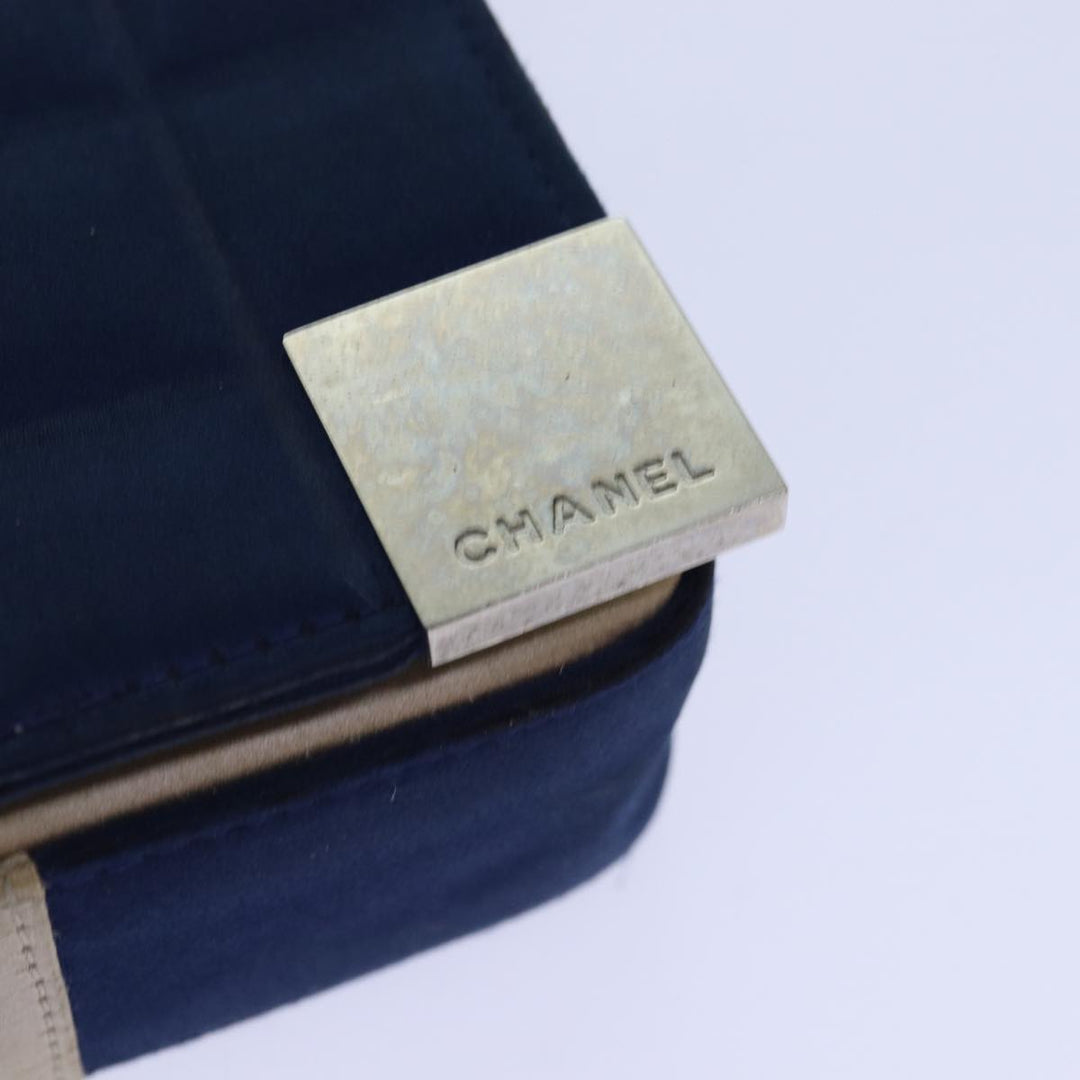 Chanel Choco Bar Chain Hand Bag Satin Beige Navy CC Auth bs16725