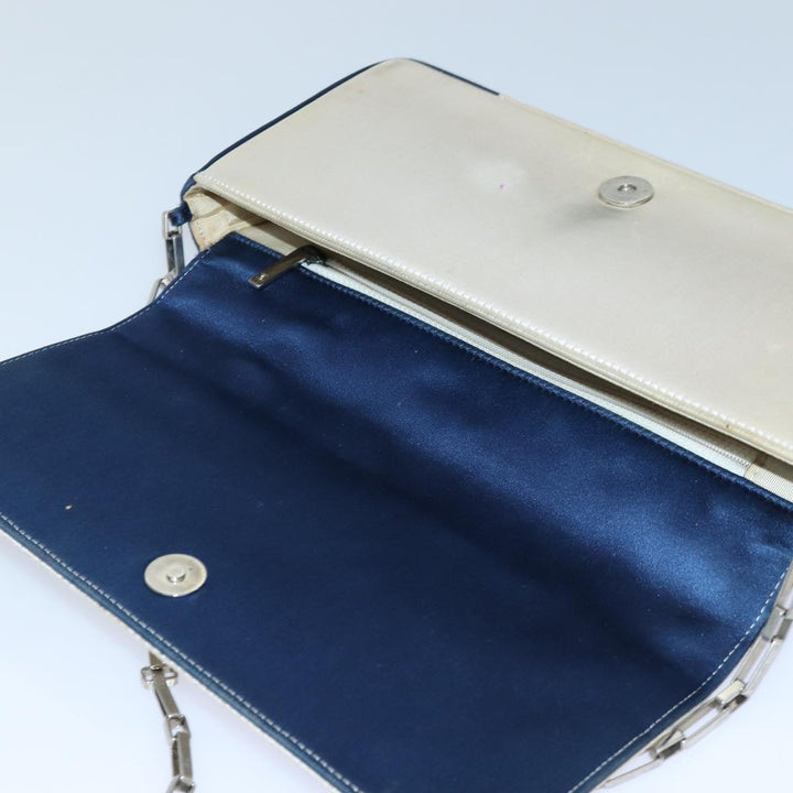 Chanel Choco Bar Chain Hand Bag Satin Beige Navy CC Auth bs16725