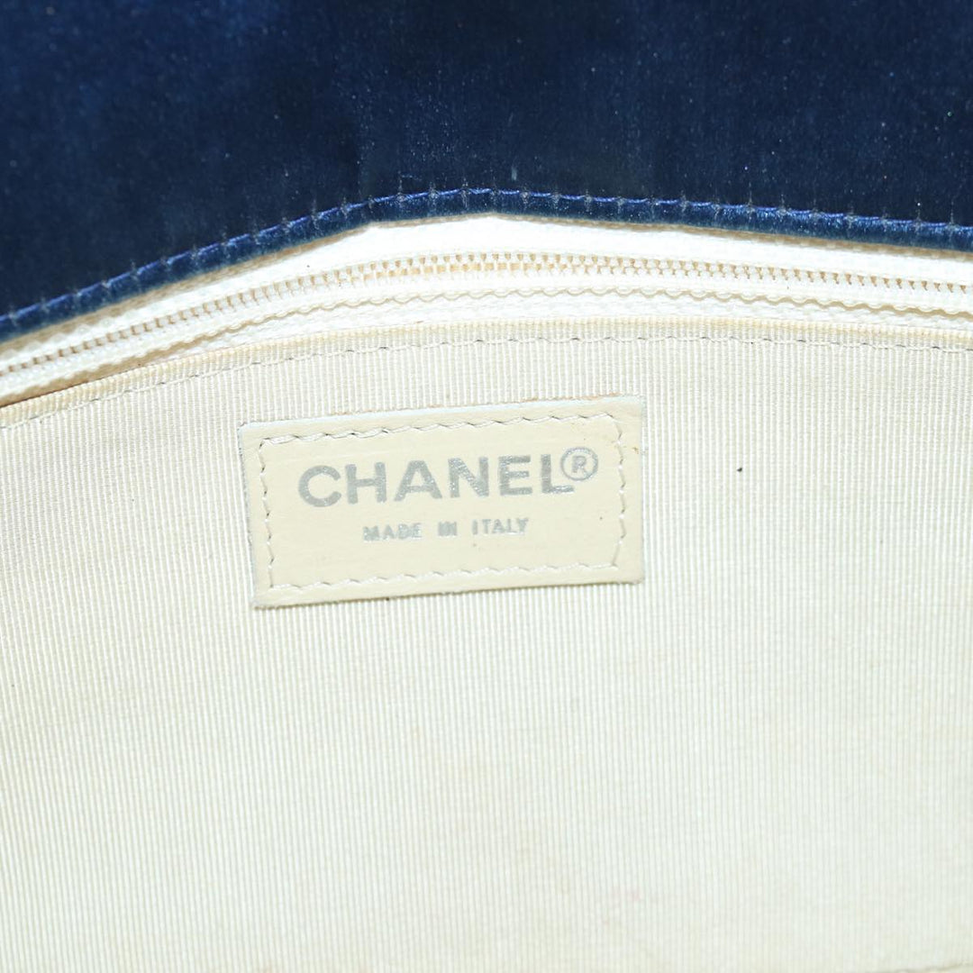 Chanel Choco Bar Chain Hand Bag Satin Beige Navy CC Auth bs16725