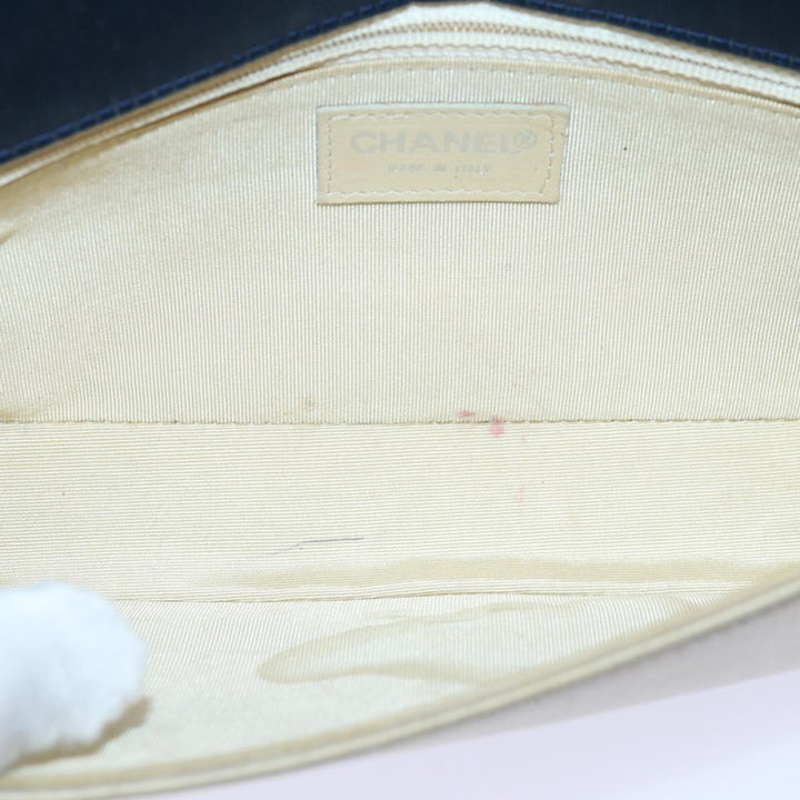 Chanel Choco Bar Chain Hand Bag Satin Beige Navy CC Auth bs16725