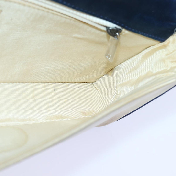Top Quality Chanel Choco Bar Chain Hand Bag Satin Beige Navy CC Auth bs16725