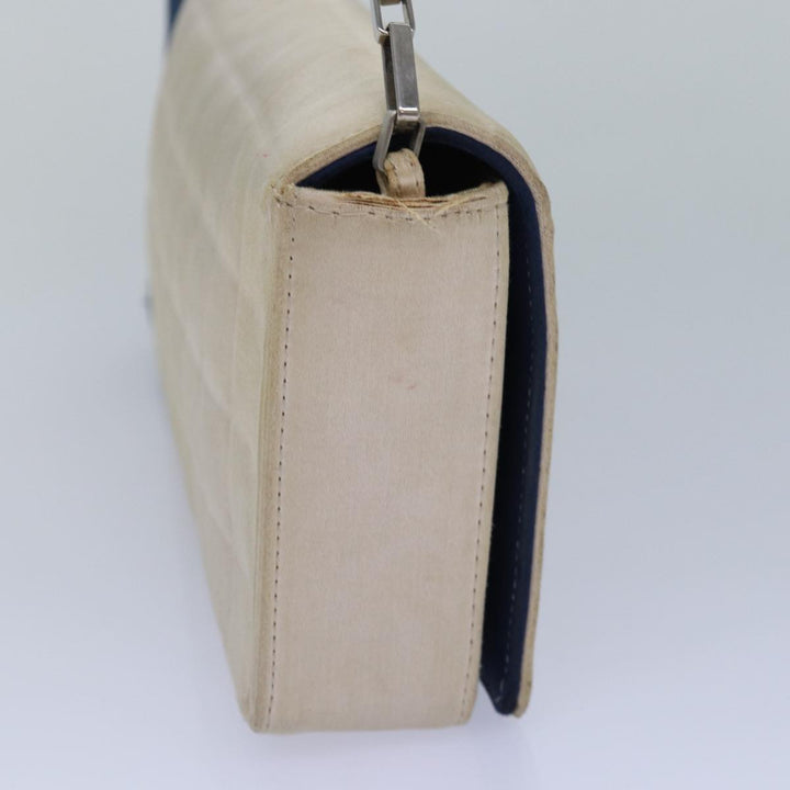 Chanel Choco Bar Chain Hand Bag Satin Beige Navy CC Auth bs16725