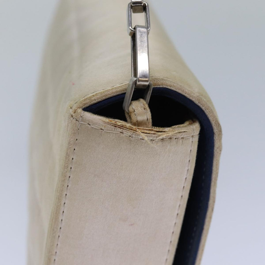 Chanel Choco Bar Chain Hand Bag Satin Beige Navy CC Auth bs16725