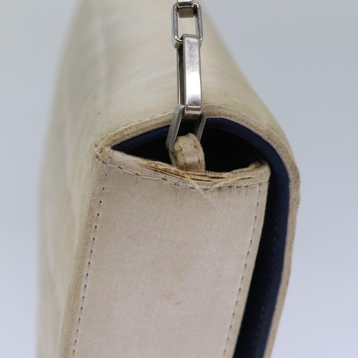 Chanel Choco Bar Chain Hand Bag Satin Beige Navy CC Auth bs16725
