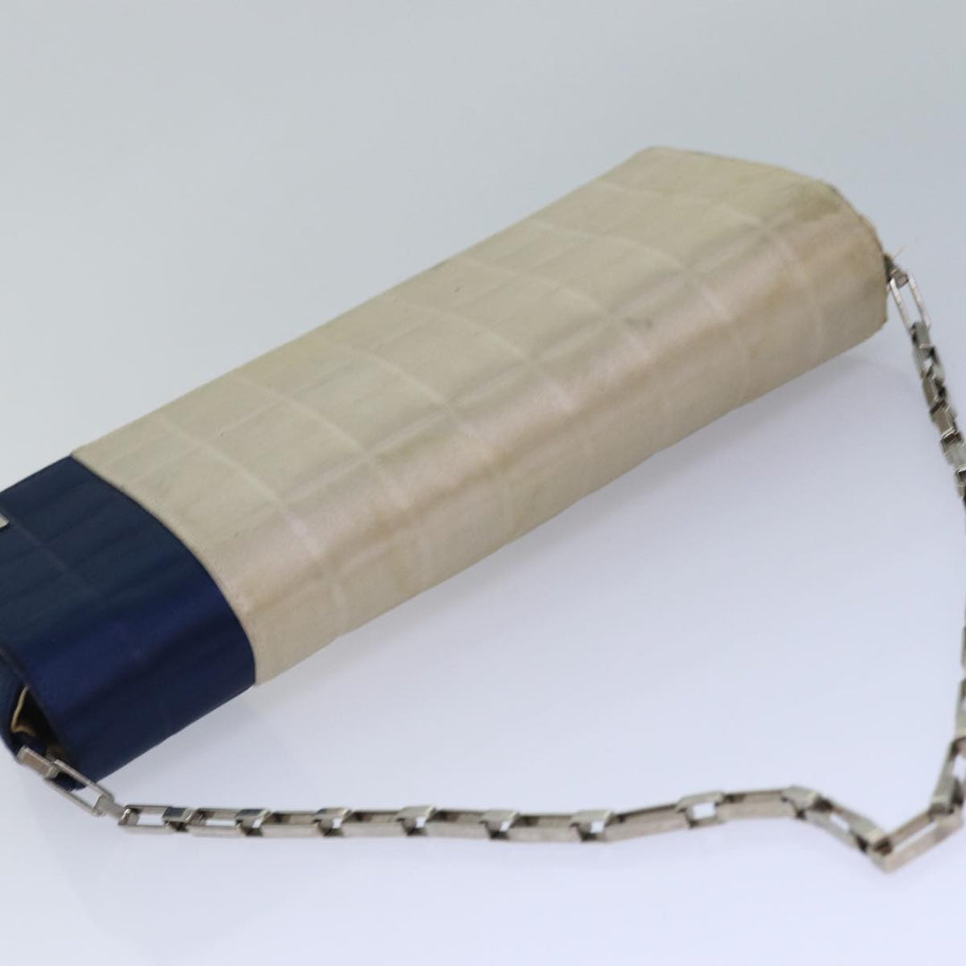 Chanel Choco Bar Chain Hand Bag Satin Beige Navy CC Auth bs16725