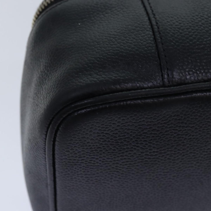 Top Quality Chanel COCO Mark Vanity Cosmetic Pouch Caviar Skin Black CC Auth bs16727