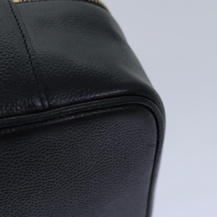 Top Quality Chanel COCO Mark Vanity Cosmetic Pouch Caviar Skin Black CC Auth bs16727