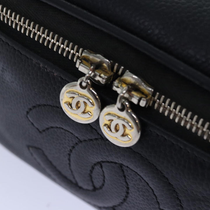 Top Quality Chanel COCO Mark Vanity Cosmetic Pouch Caviar Skin Black CC Auth bs16727
