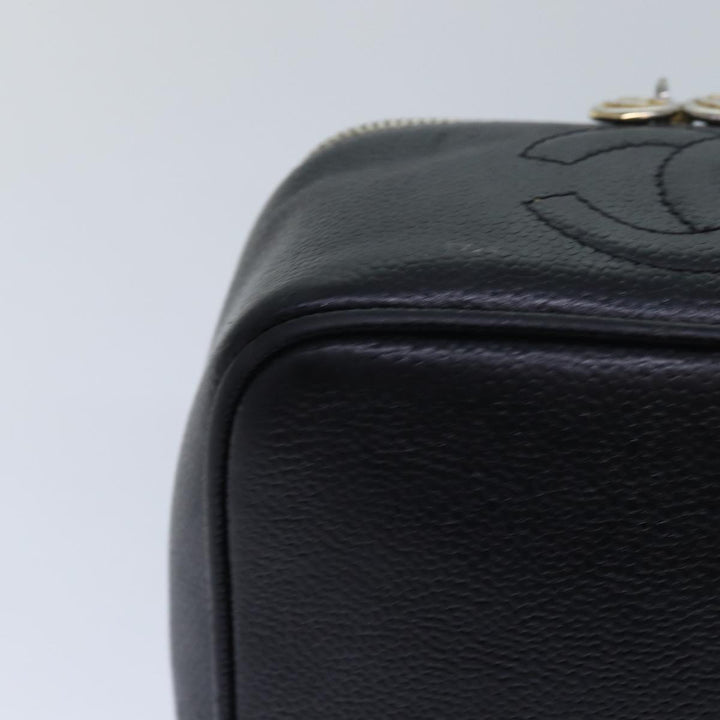 Top Quality Chanel COCO Mark Vanity Cosmetic Pouch Caviar Skin Black CC Auth bs16727