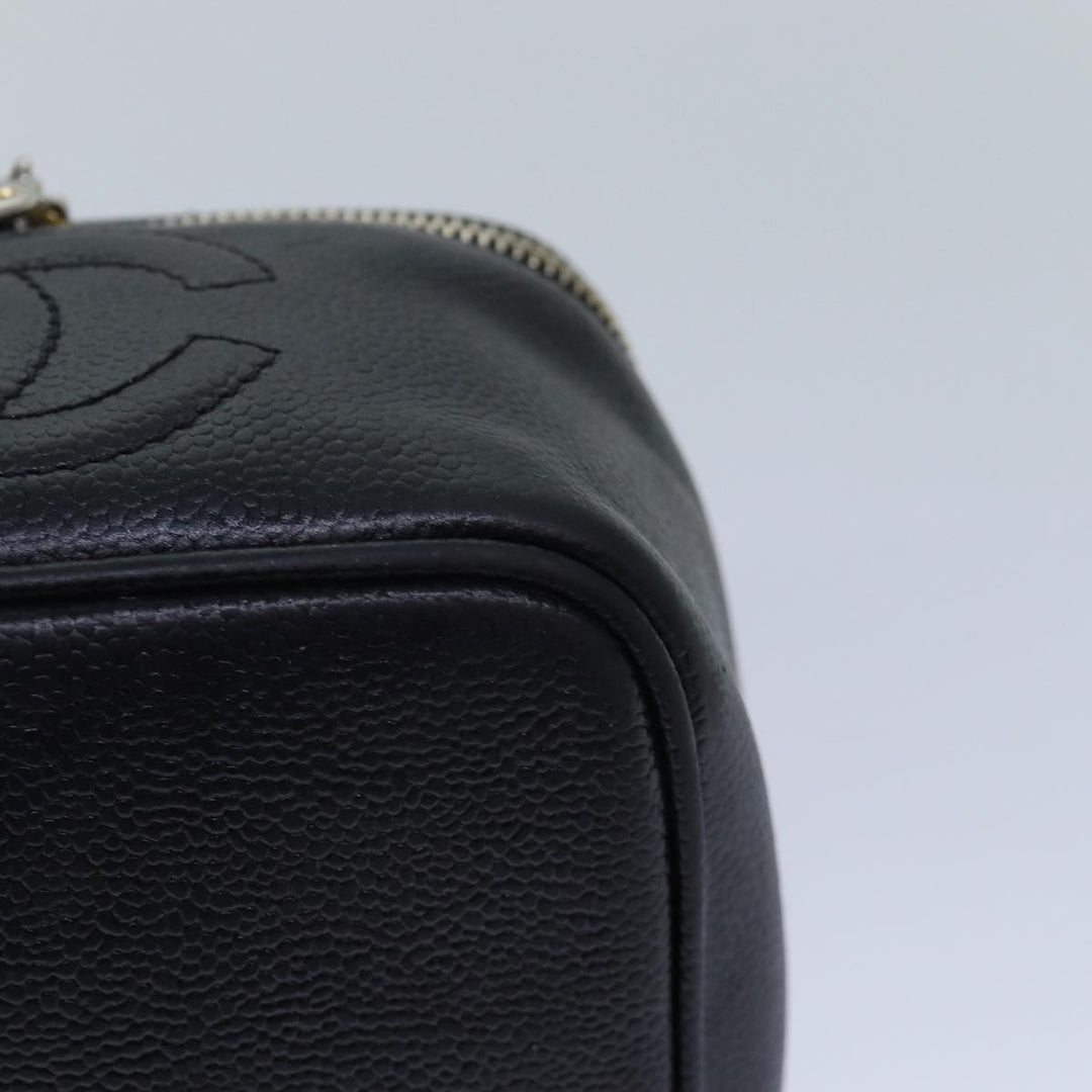 Top Quality Chanel COCO Mark Vanity Cosmetic Pouch Caviar Skin Black CC Auth bs16727