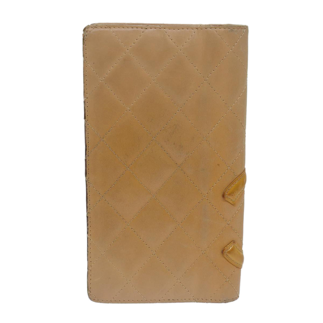Chanel Cambon Line Matelasse Long Wallet Leather Beige CC Auth bs16763