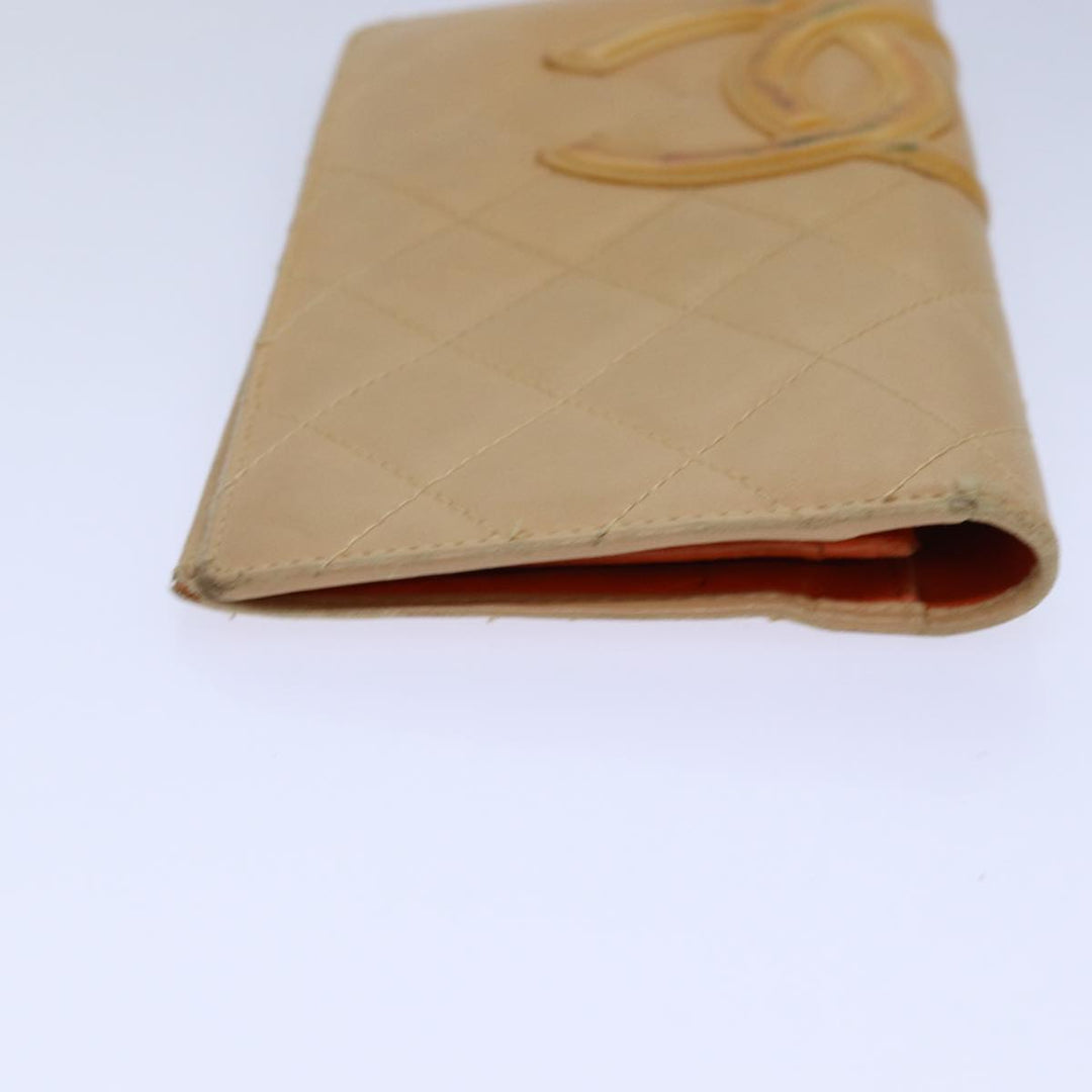 Chanel Cambon Line Matelasse Long Wallet Leather Beige CC Auth bs16763