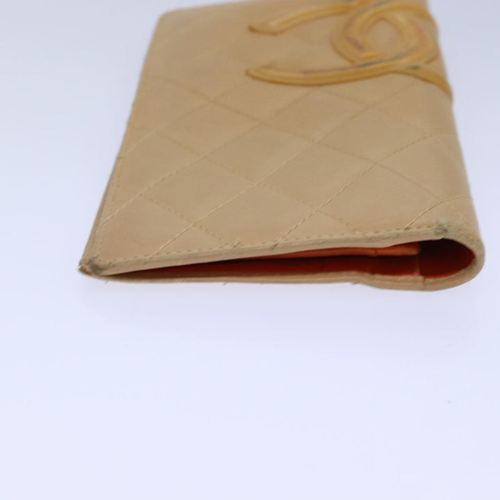 Chanel Cambon Line Matelasse Long Wallet Leather Beige CC Auth bs16763