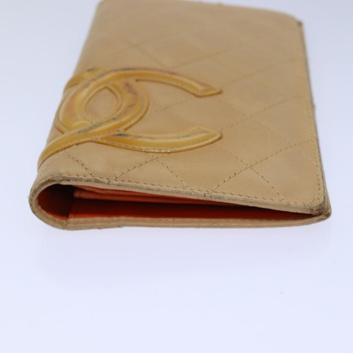 Chanel Cambon Line Matelasse Long Wallet Leather Beige CC Auth bs16763