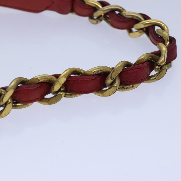 Chanel Bicolore Chain Belt Leather metal 26.8"-28.7" Red Gold CC Auth bs16764