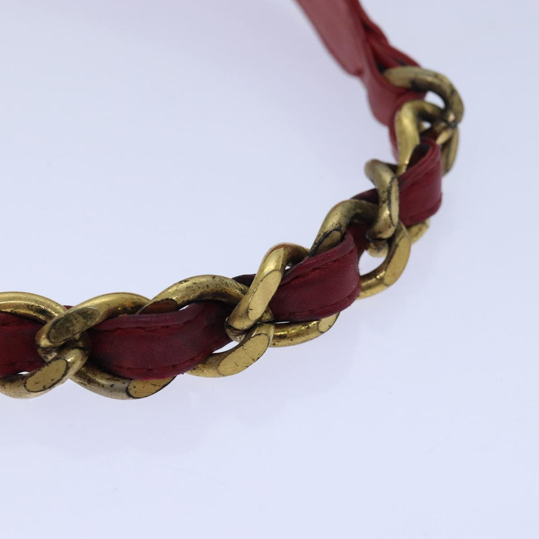 Chanel Bicolore Chain Belt Leather metal 26.8"-28.7" Red Gold CC Auth bs16764