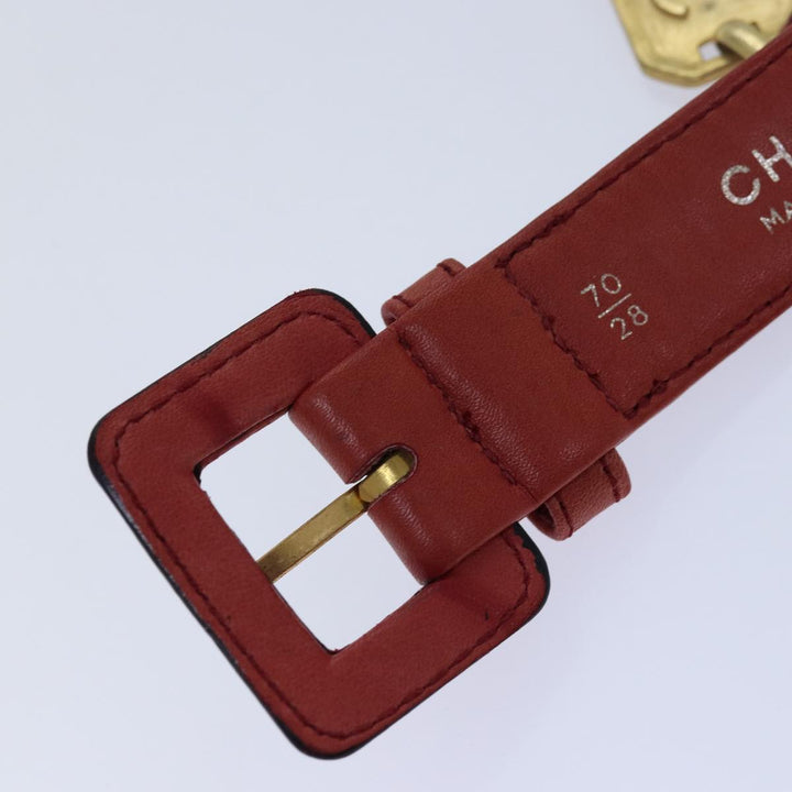 Chanel Bicolore Chain Belt Leather metal 26.8"-28.7" Red Gold CC Auth bs16764