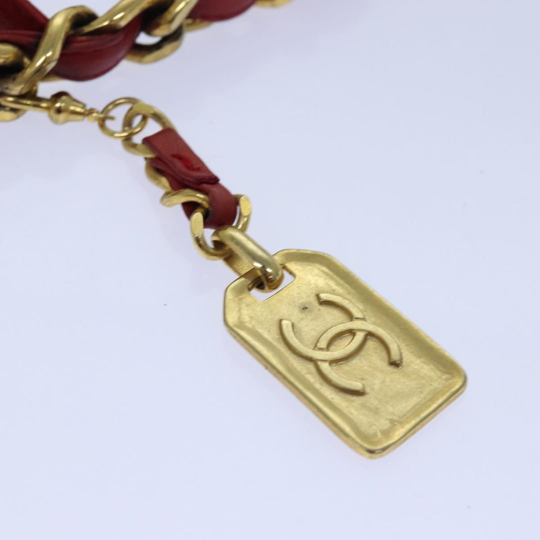 Chanel Bicolore Chain Belt Leather metal 26.8"-28.7" Red Gold CC Auth bs16764