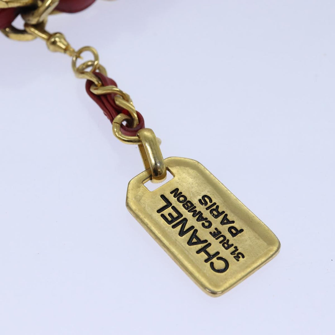 Chanel Bicolore Chain Belt Leather metal 26.8"-28.7" Red Gold CC Auth bs16764