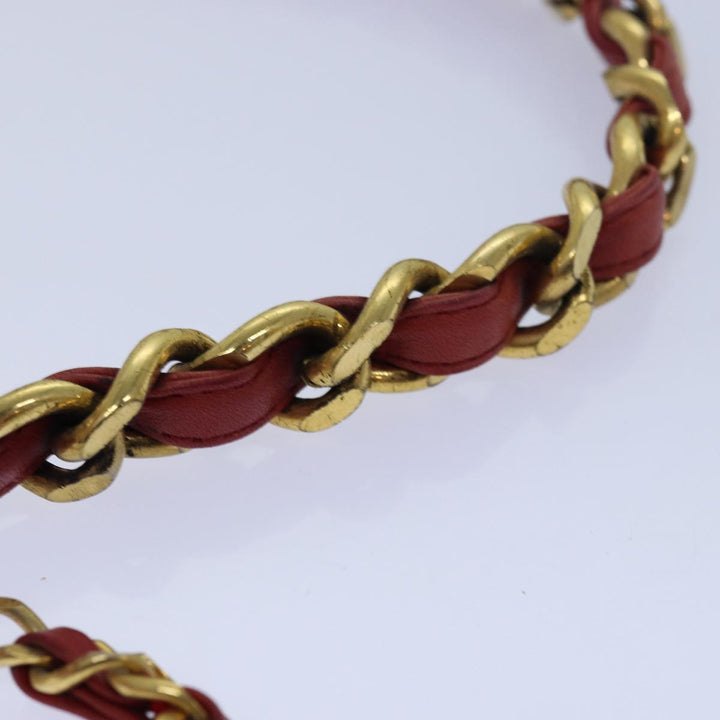 Chanel Bicolore Chain Belt Leather metal 26.8"-28.7" Red Gold CC Auth bs16764
