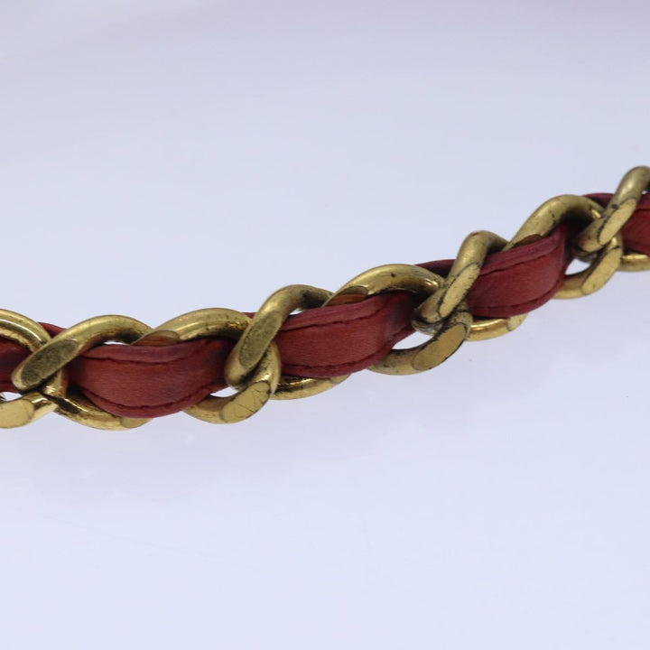 Chanel Bicolore Chain Belt Leather metal 26.8"-28.7" Red Gold CC Auth bs16764