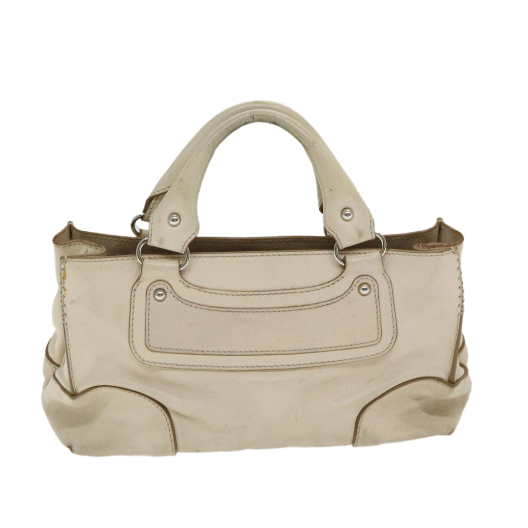 Celine Boogie bag Hand Bag Leather Beige Silver Auth bs16783