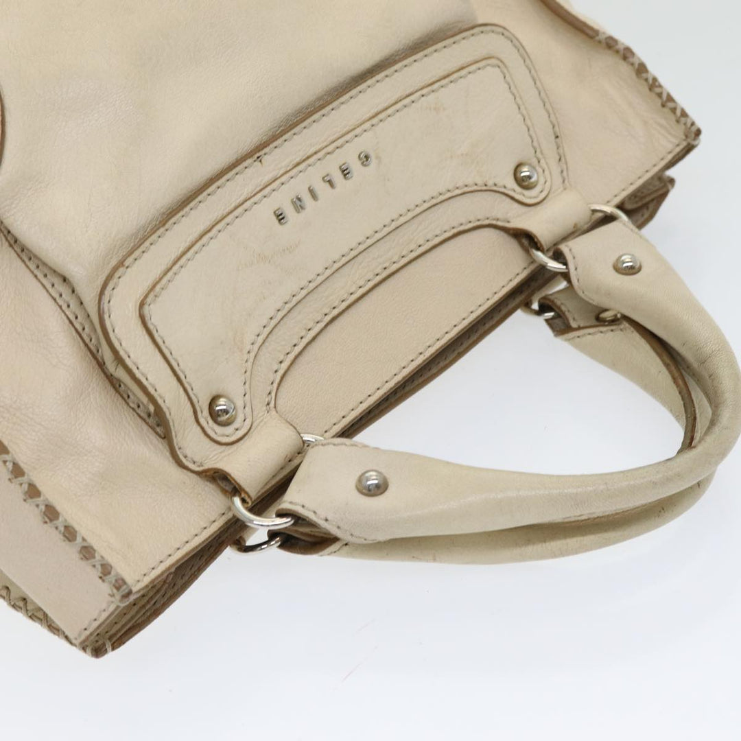 Celine Boogie bag Hand Bag Leather Beige Silver Auth bs16783