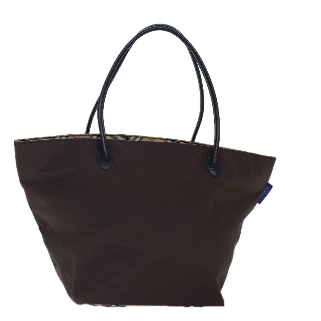 BurberrySs Nova Check Blue Label Hand Bag Nylon Brown Beige Auth bs16827