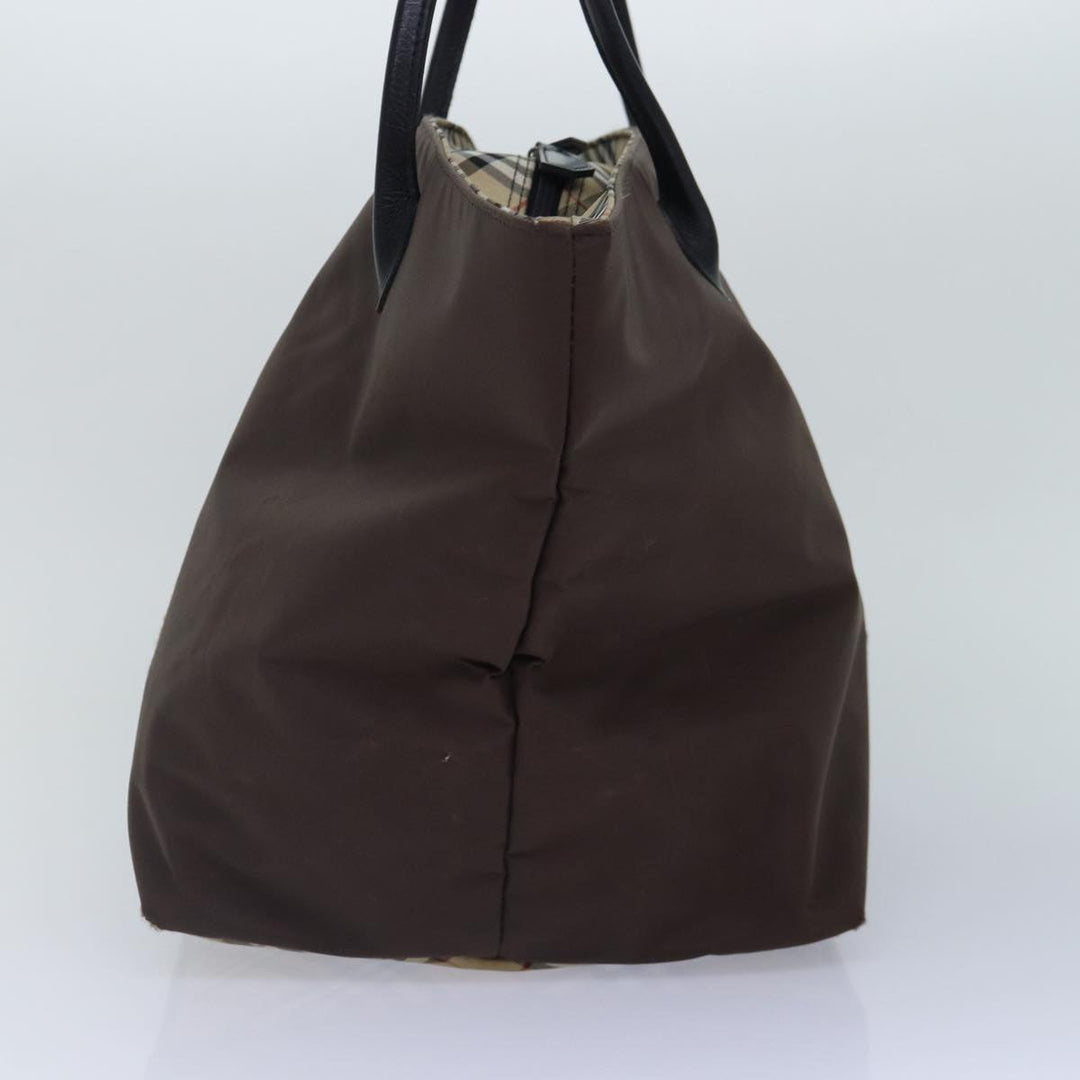 BurberrySs Nova Check Blue Label Hand Bag Nylon Brown Beige Auth bs16827