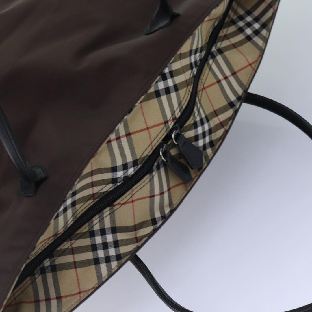 BurberrySs Nova Check Blue Label Hand Bag Nylon Brown Beige Auth bs16827