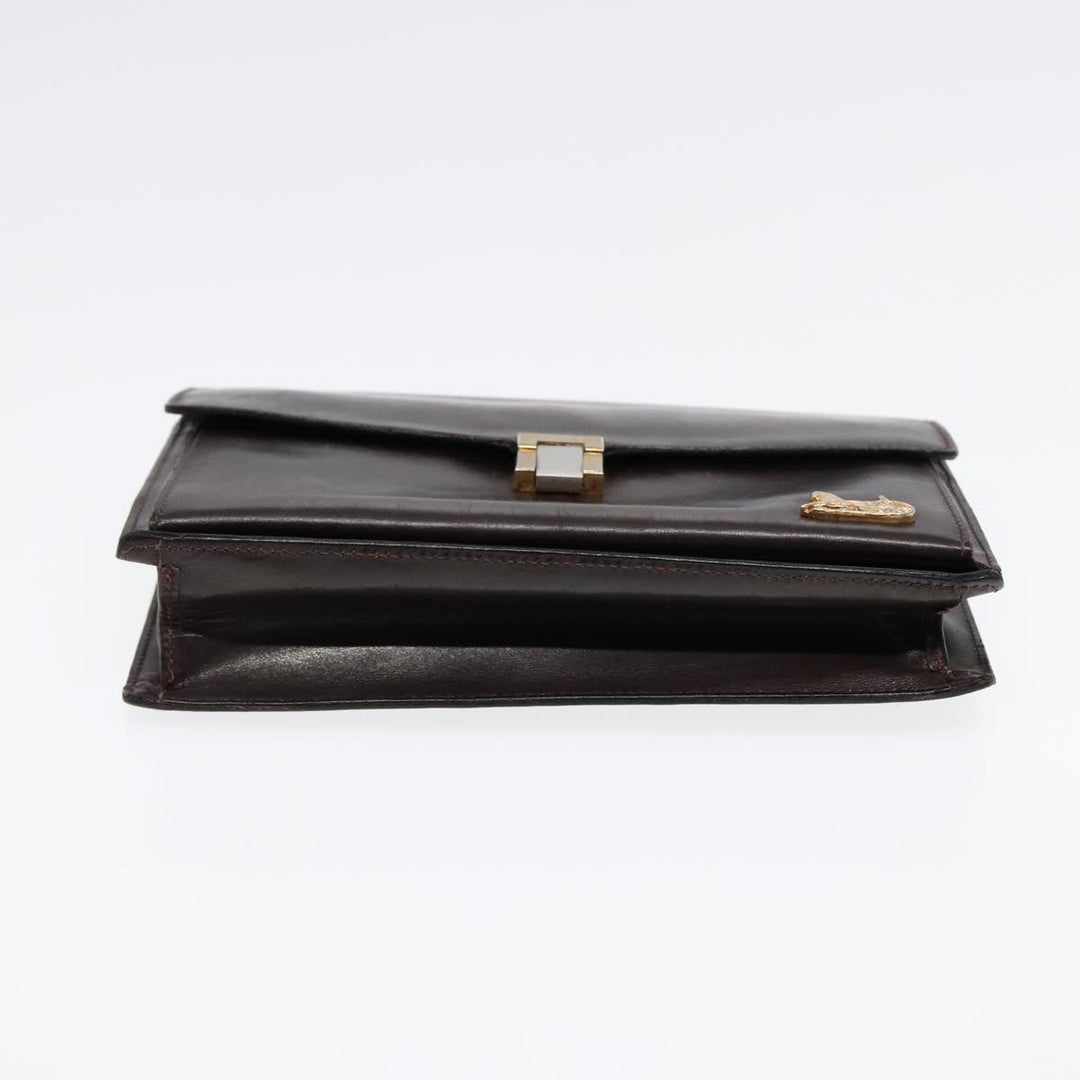 Celine Clutch Bag Leather Brown Gold Auth bs16841