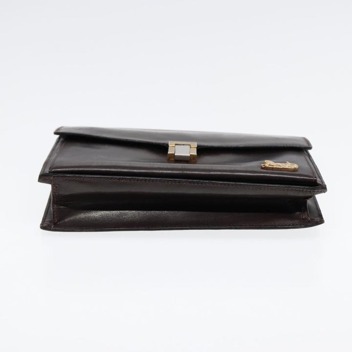 Celine Clutch Bag Leather Brown Gold Auth bs16841