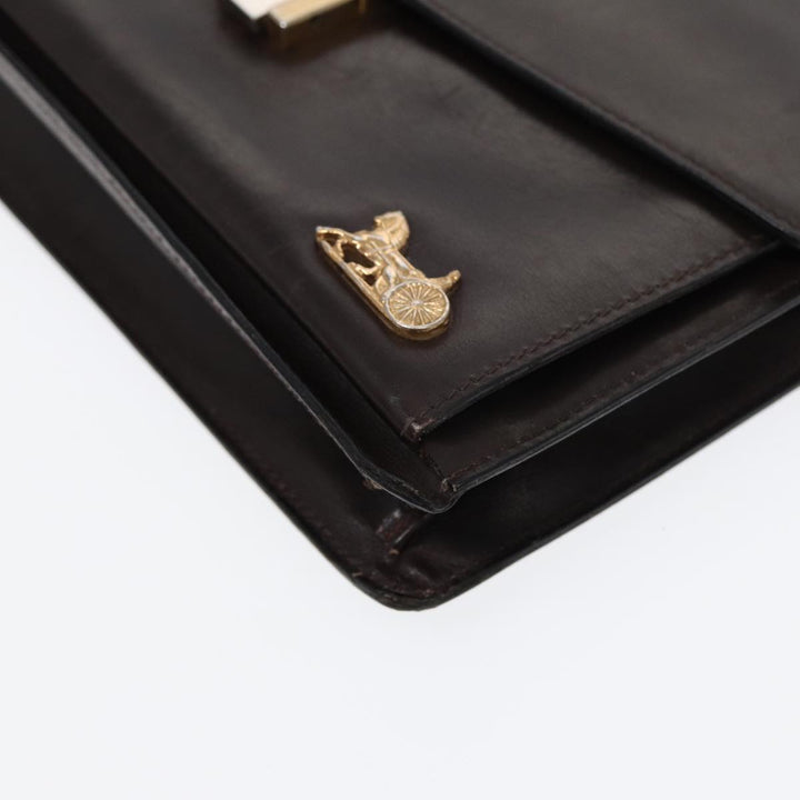 Celine Clutch Bag Leather Brown Gold Auth bs16841