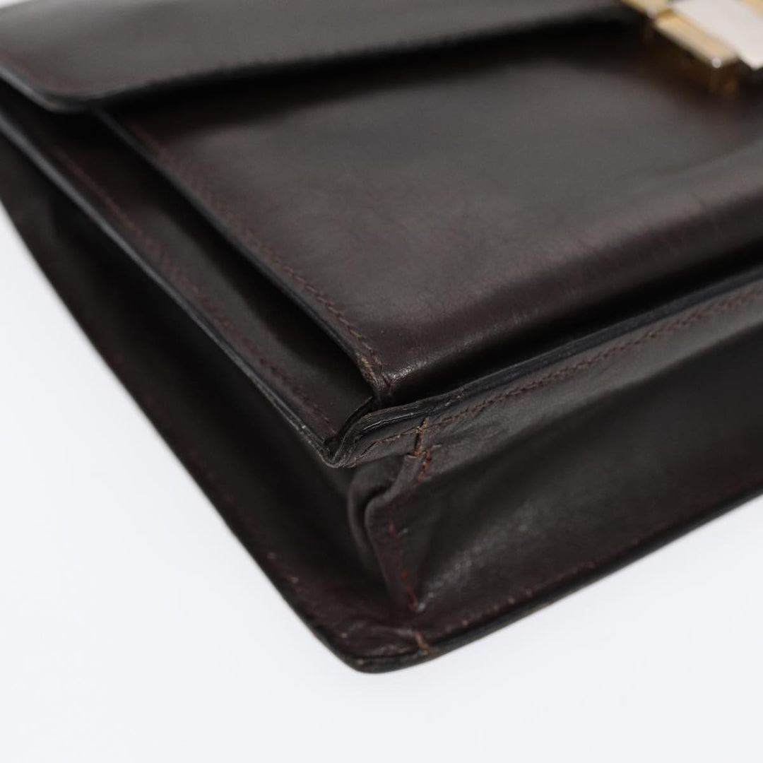 Celine Clutch Bag Leather Brown Gold Auth bs16841