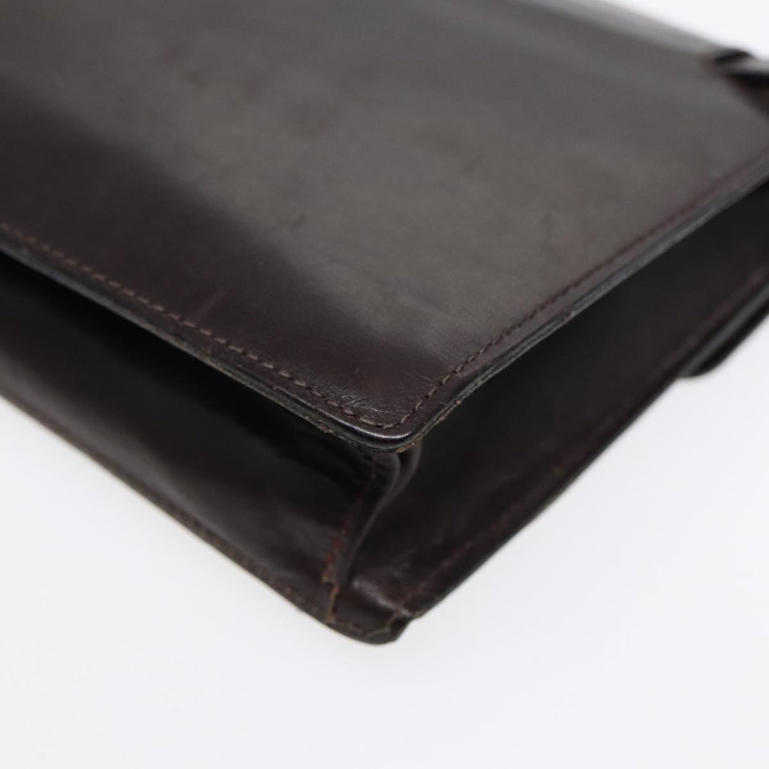 Celine Clutch Bag Leather Brown Gold Auth bs16841