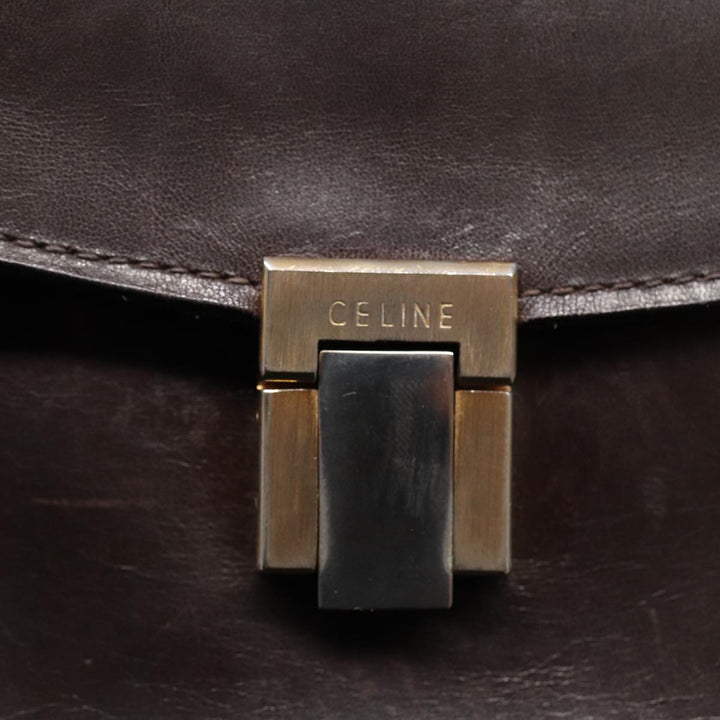 Celine Clutch Bag Leather Brown Gold Auth bs16841