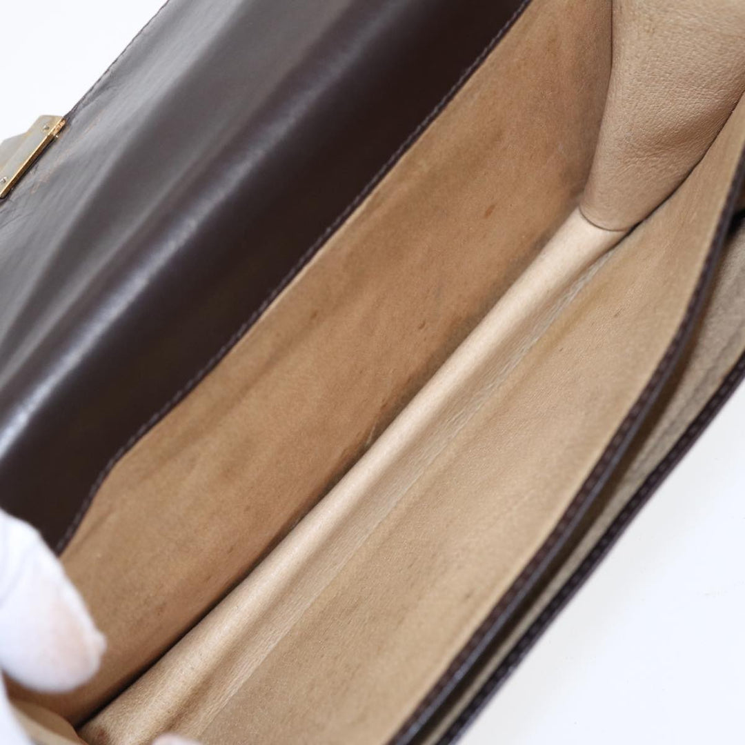 Celine Clutch Bag Leather Brown Gold Auth bs16841