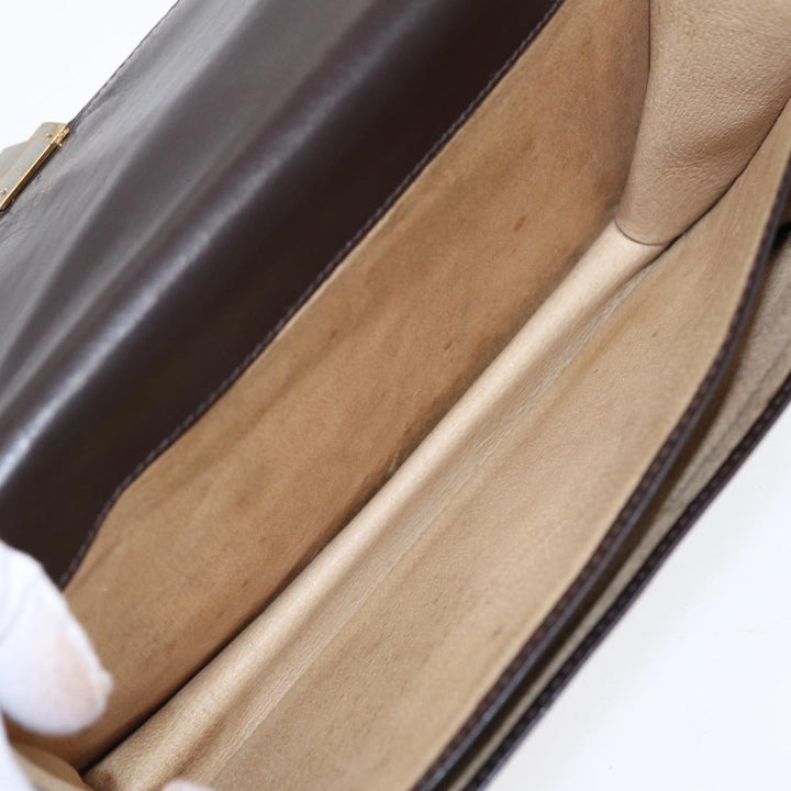 Celine Clutch Bag Leather Brown Gold Auth bs16841