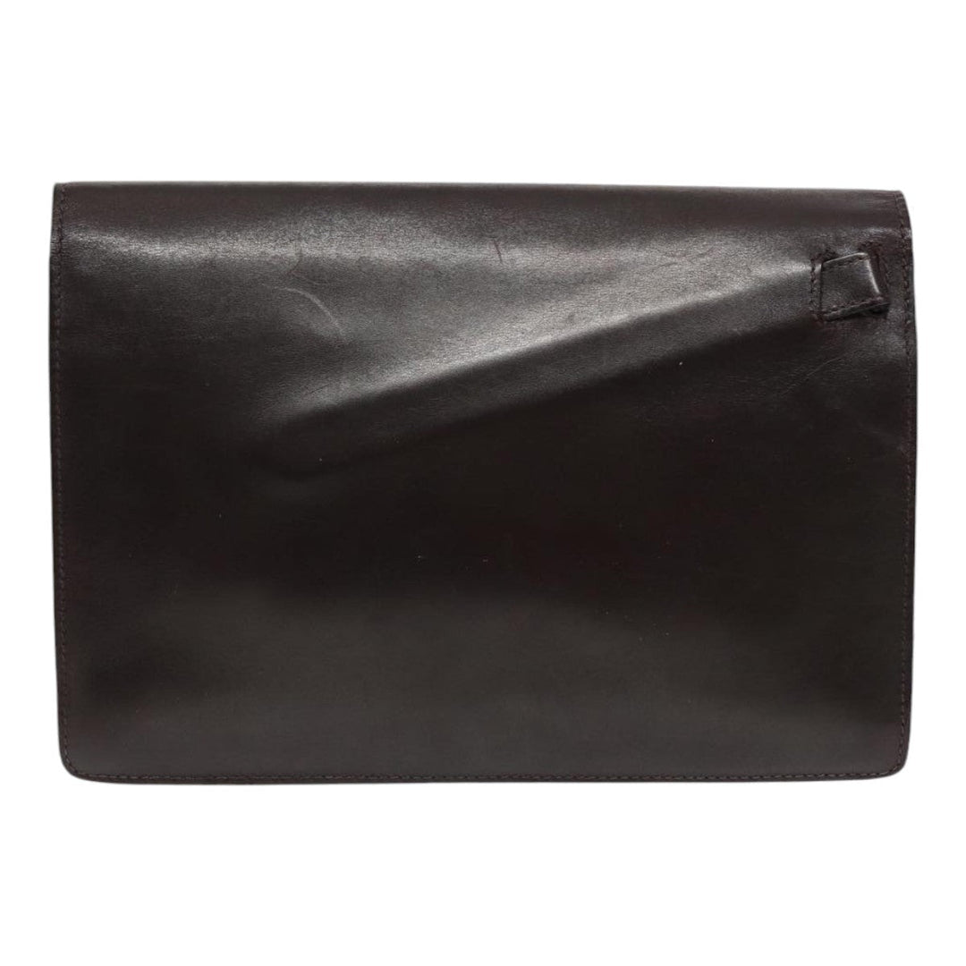 Celine Clutch Bag Leather Brown Gold Auth bs16841