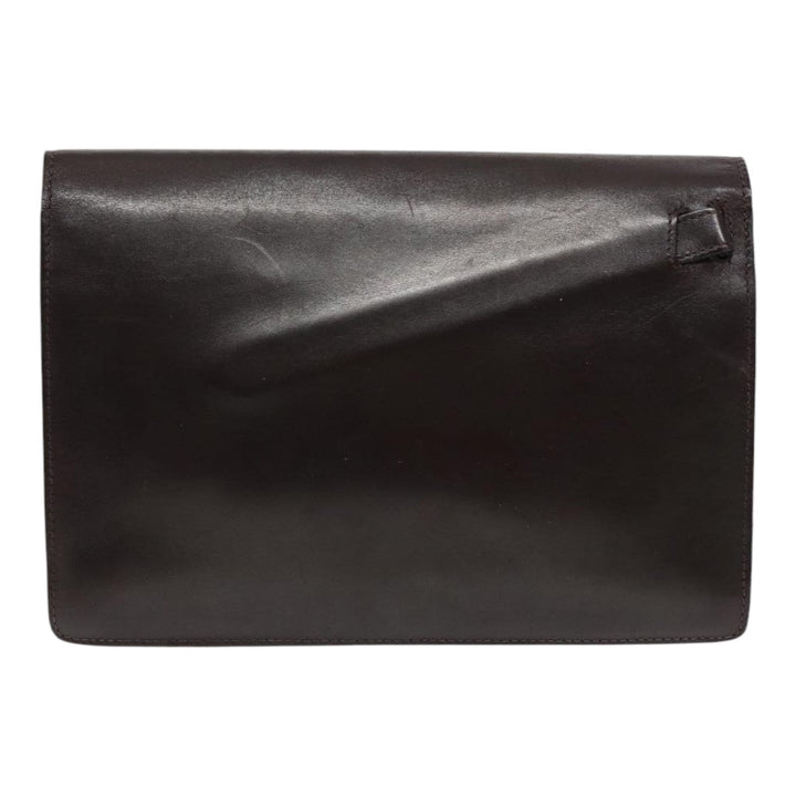 Celine Clutch Bag Leather Brown Gold Auth bs16841