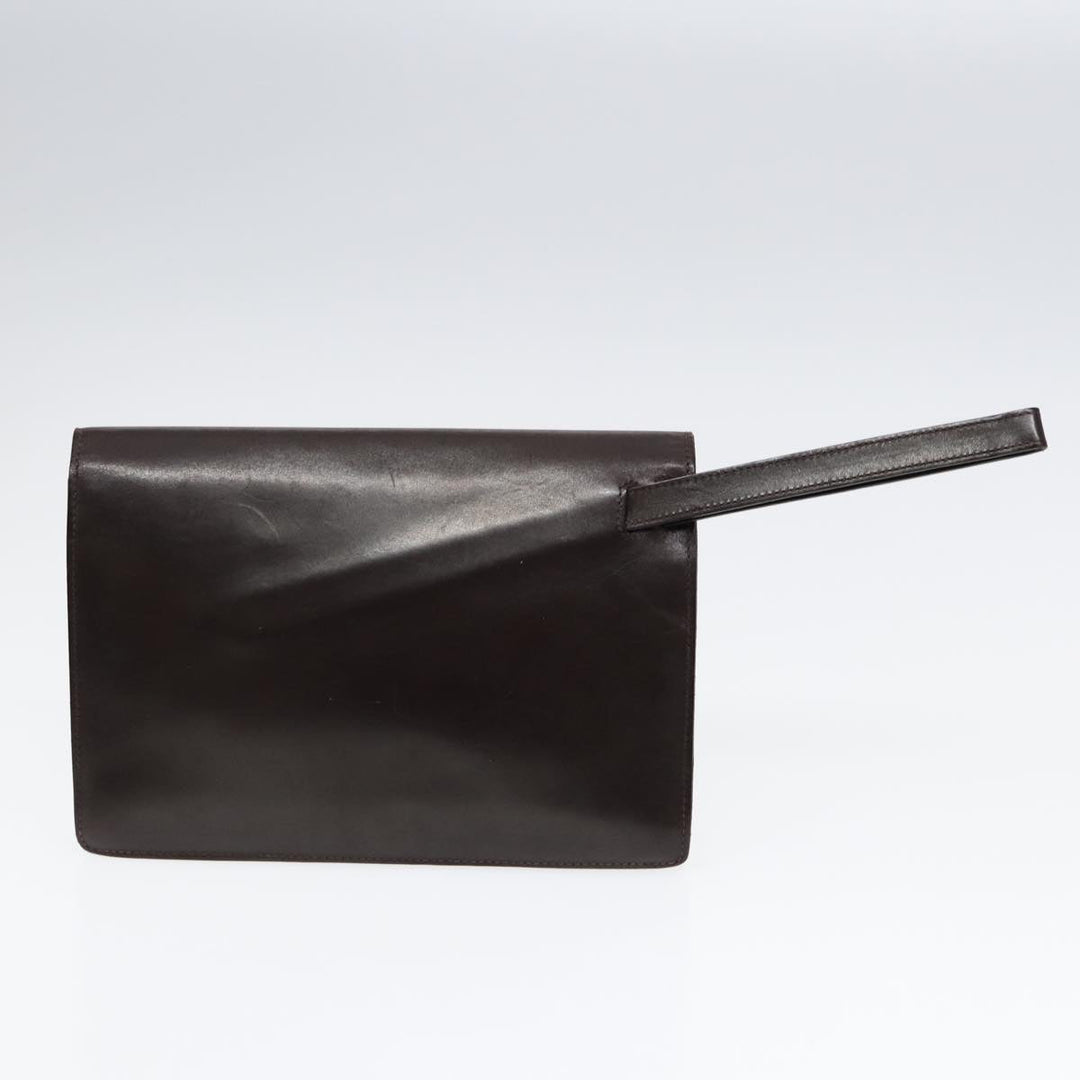 Celine Clutch Bag Leather Brown Gold Auth bs16841
